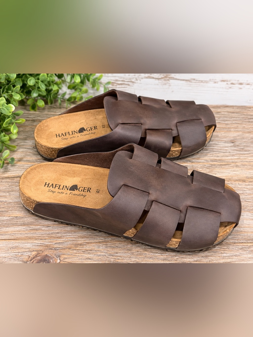 Haflinger Bio Più Sandals EU 41 Brown Leather Woven Cork Footbed Comfort